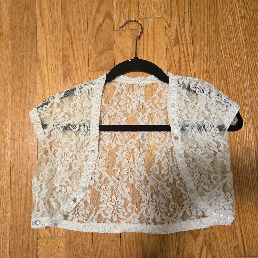 Women's short sleeve crocket floral cropped jacket